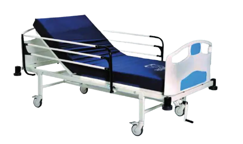 Electric hospital bed with remote control in modern patient room